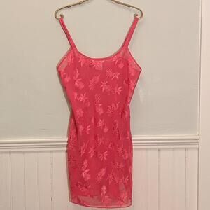 Y2K Hot Pink Sheer Floral Slip Dress – L